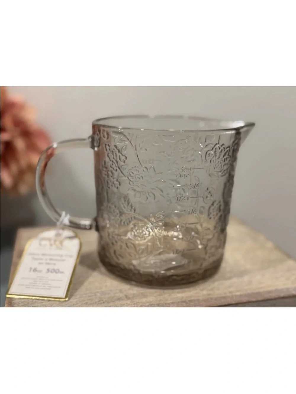 CWC Cook With Color Glass Measuring Cups 16oz & 32oz ~ 2 & 4 Cups CREAM Floral